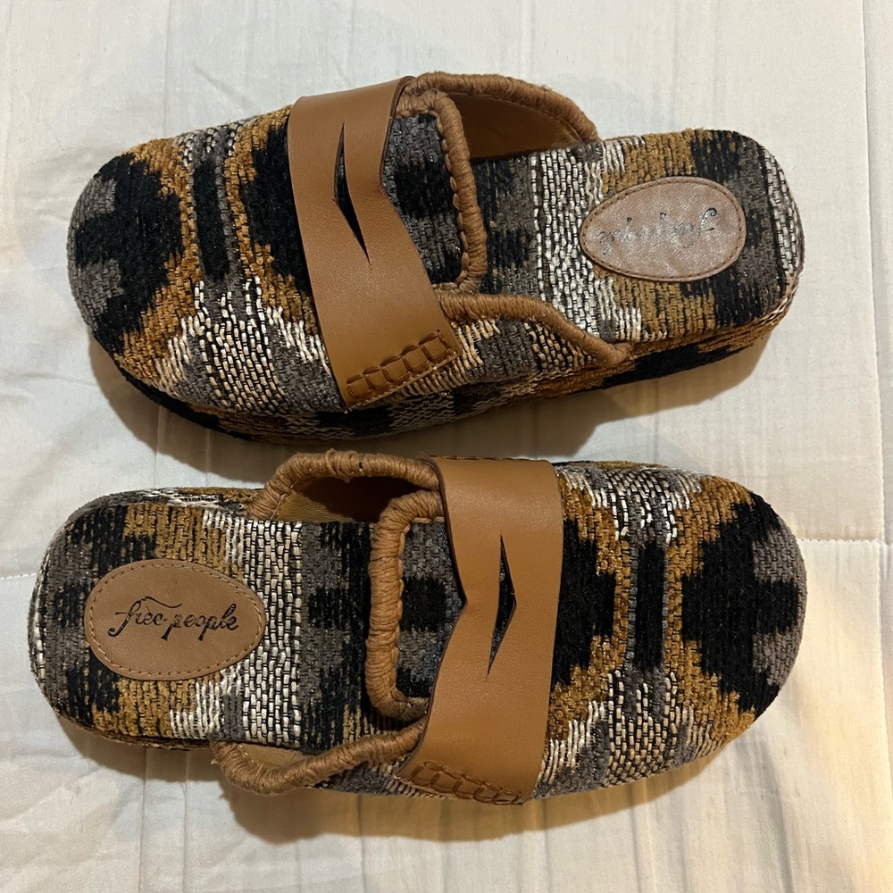 Free People Patterned Mules - Brown, Black, Gold- Good Condition